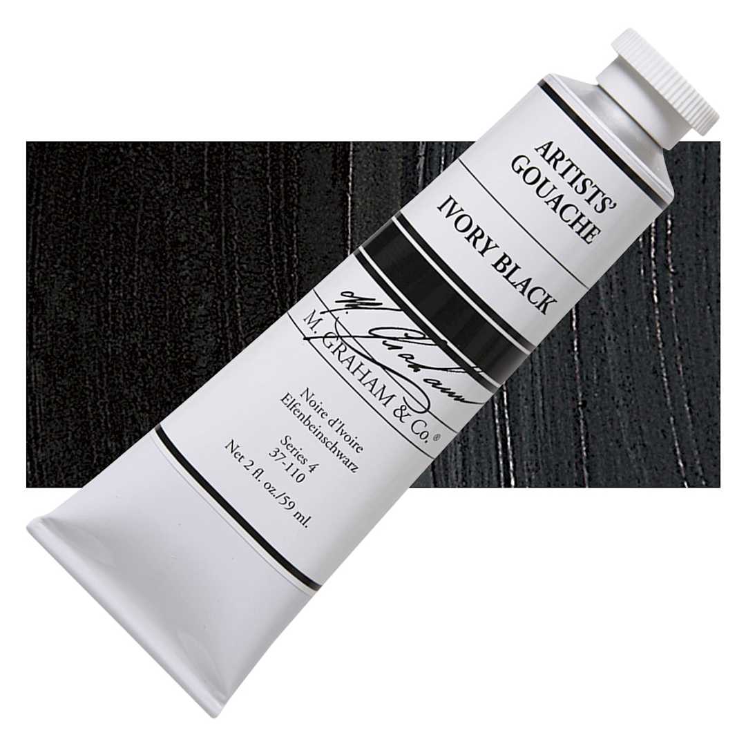 Open in modal - M. Graham Artists' Gouache - Ivory Black, 59 ml tube and swatch
