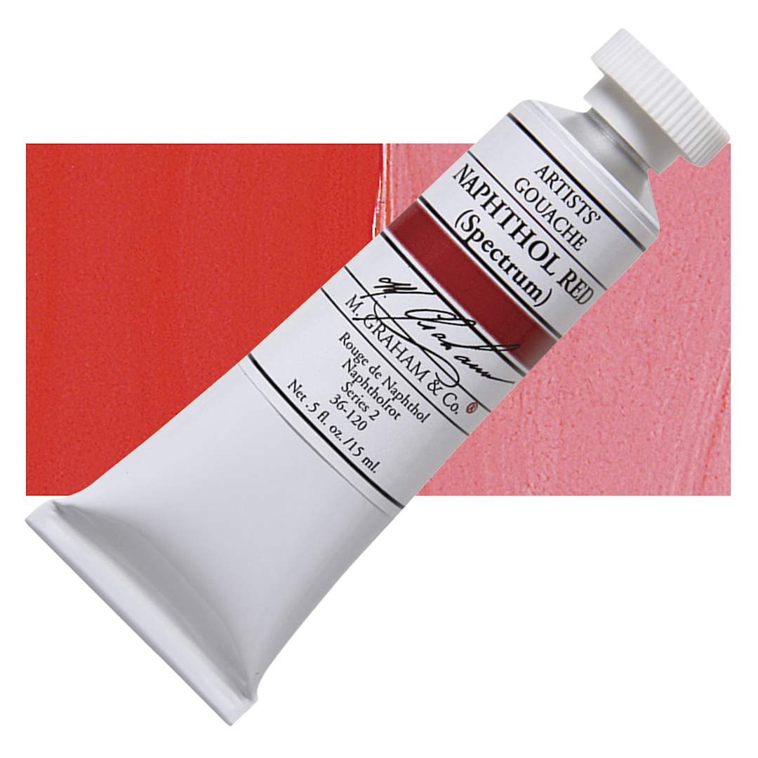 Open in modal - M. Graham Artists' Gouache - Naphthol Red, 15 ml tube and swatch