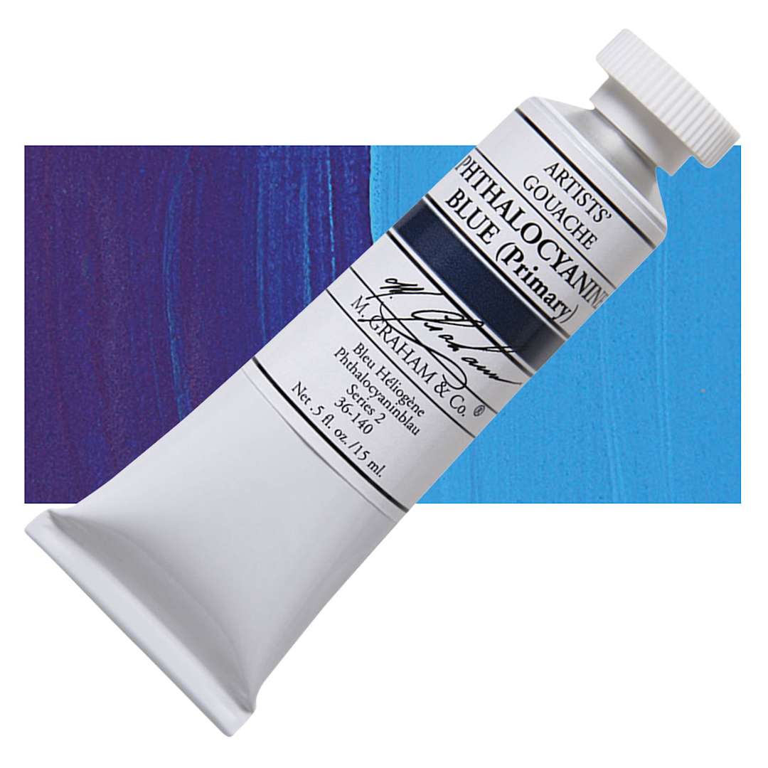 Open in modal - M. Graham Artists' Gouache - Phthalo Blue, 15 ml tube and swatch