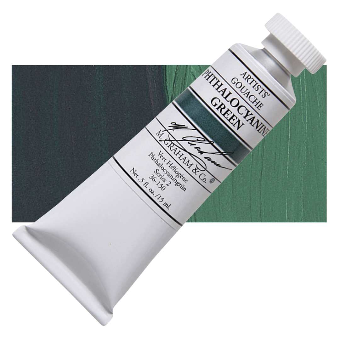 Open in modal - M. Graham Artists' Gouache - Phthalo Green, 15 ml tube and swatch