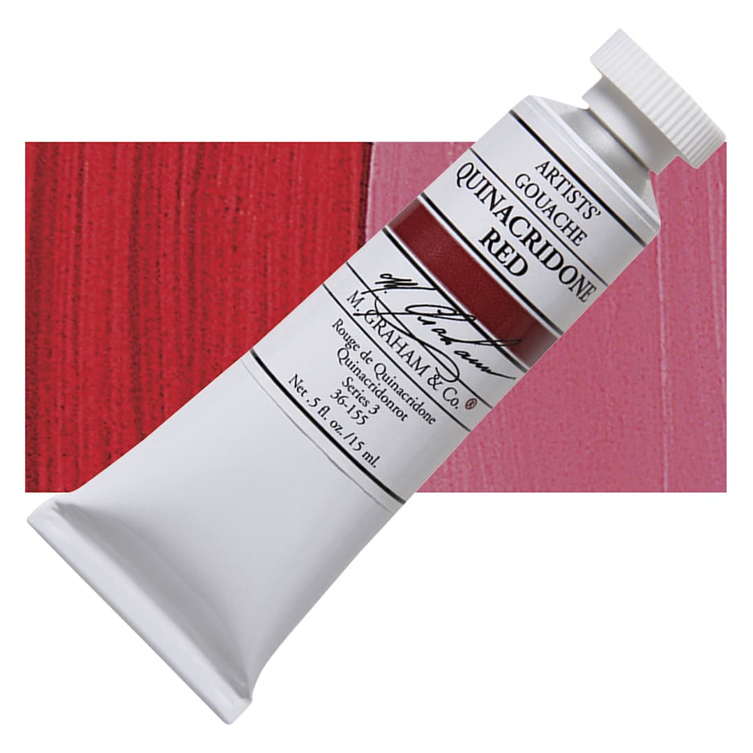 Open in modal - M. Graham Artists' Gouache - Quinacridone Red, 15 ml tube and swatch
