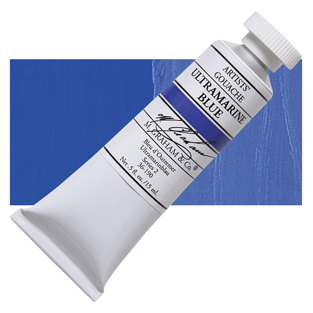 Open in modal - M. Graham Artists' Gouache - Ultramarine Blue, 15 ml tube and swatch