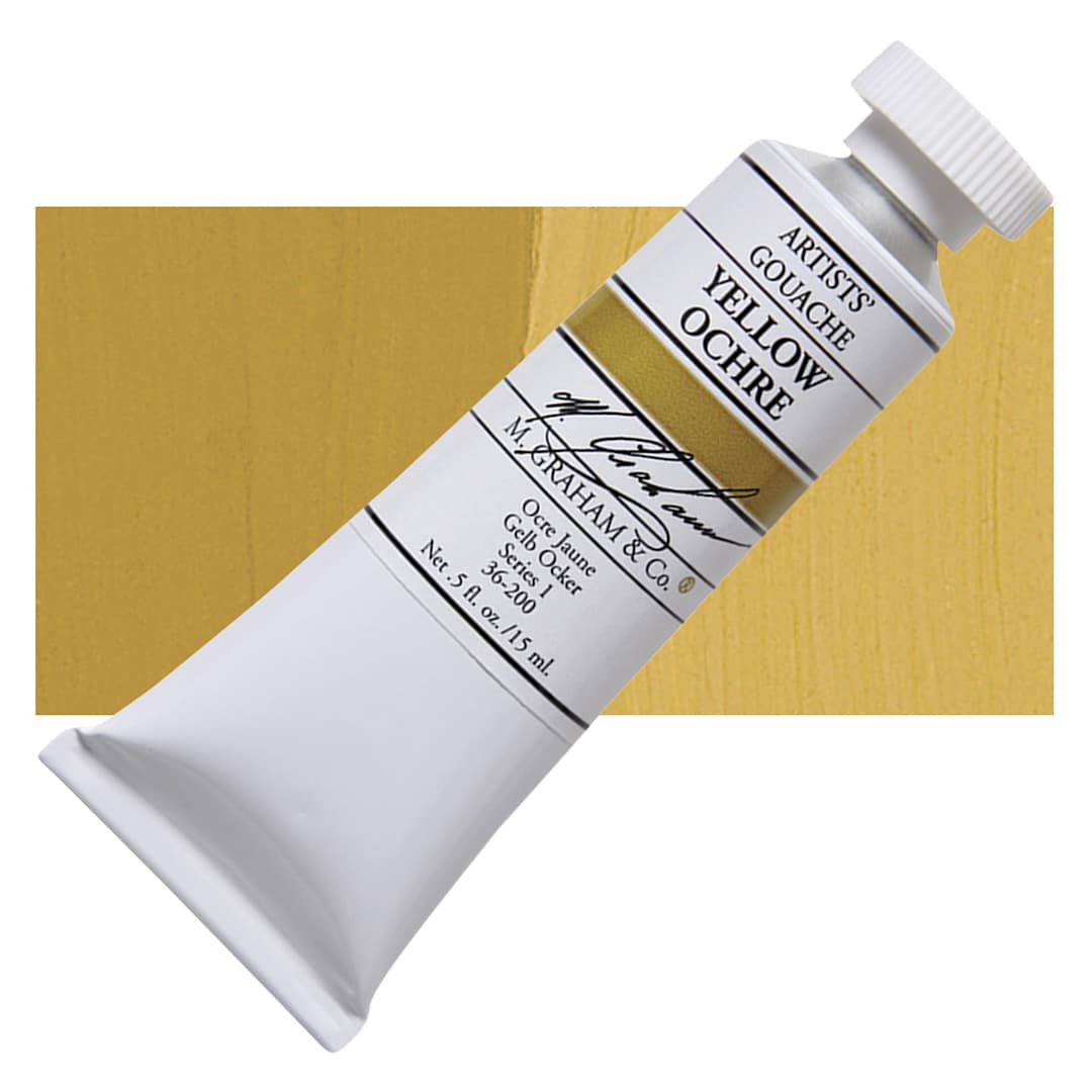 Open in modal - M. Graham Artists' Gouache - Yellow Ochre, 15 ml tube and swatch