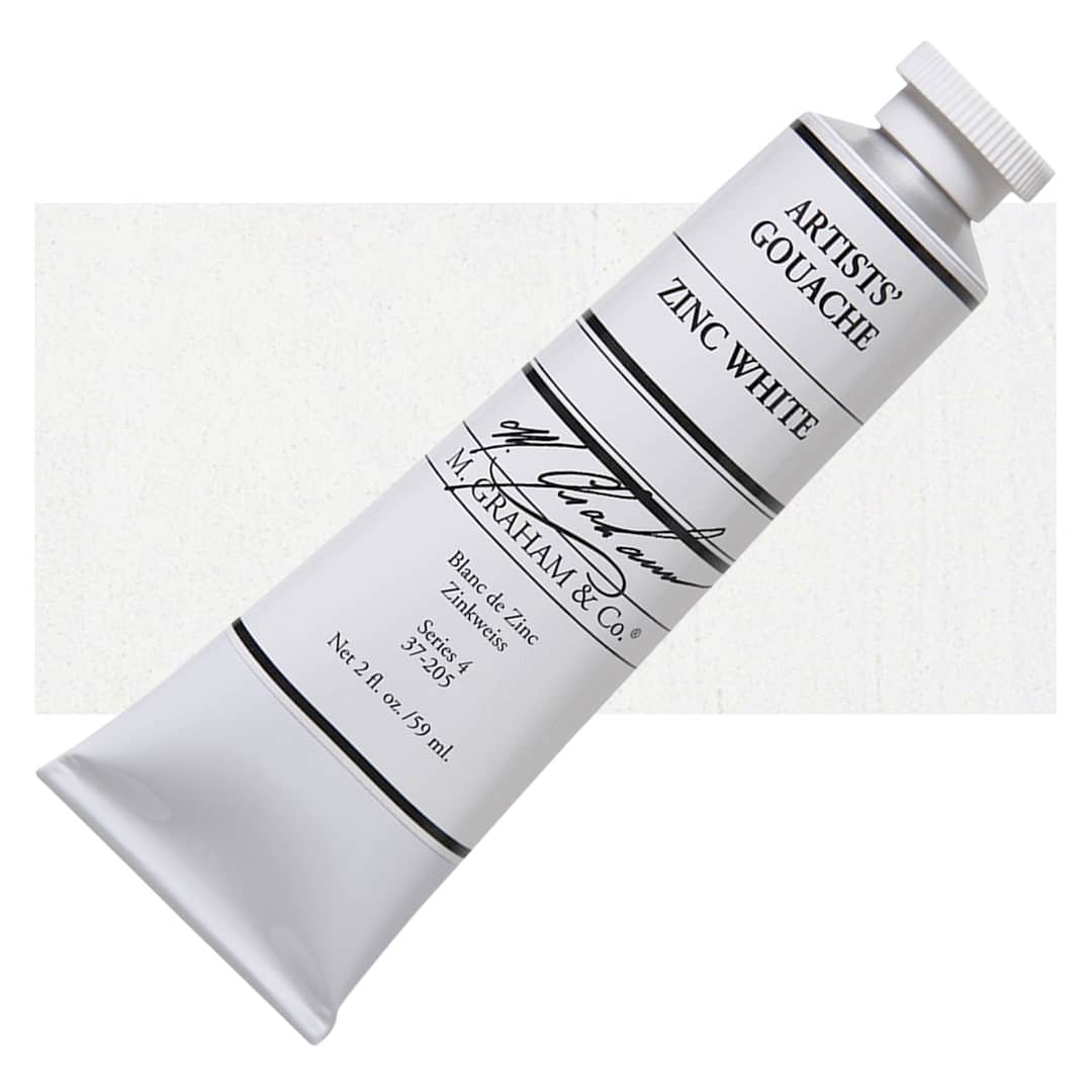 Open in modal - M. Graham Artists' Gouache - Zinc White, 59 ml tube and swatch