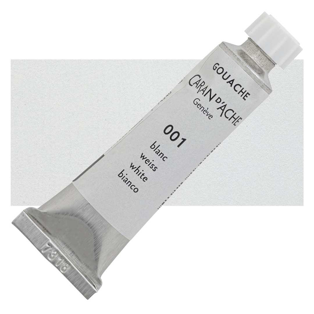 Open in modal - Caran d'Ache Gouache Studio Tube - White, 10 ml, Tube and swatch
