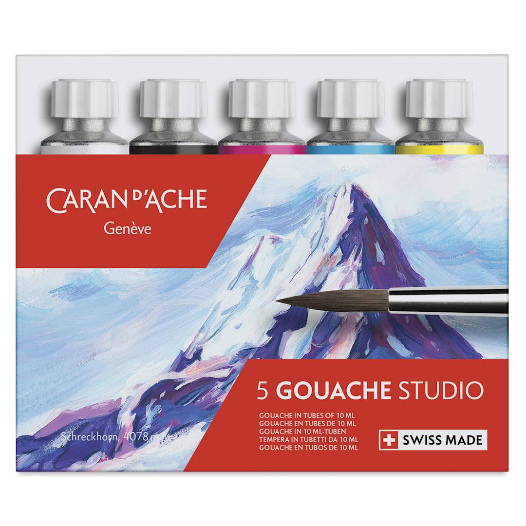 Open in modal - Caran d'Ache Gouache - Set of 5, Assorted Colors,  10 ml Tubes, front of packaging