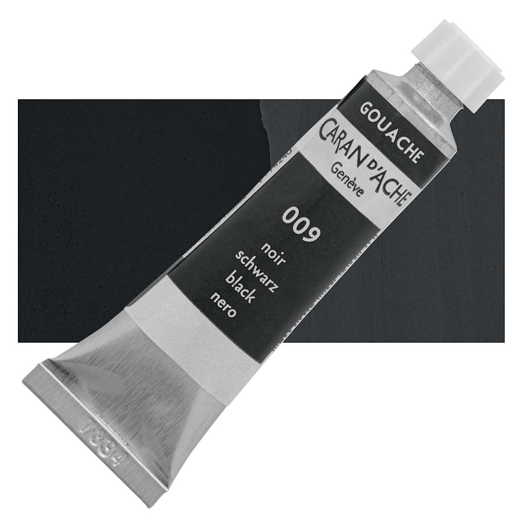 Open in modal - Caran d'Ache Gouache Studio Tube - Black, 10 ml, Tube and swatch
