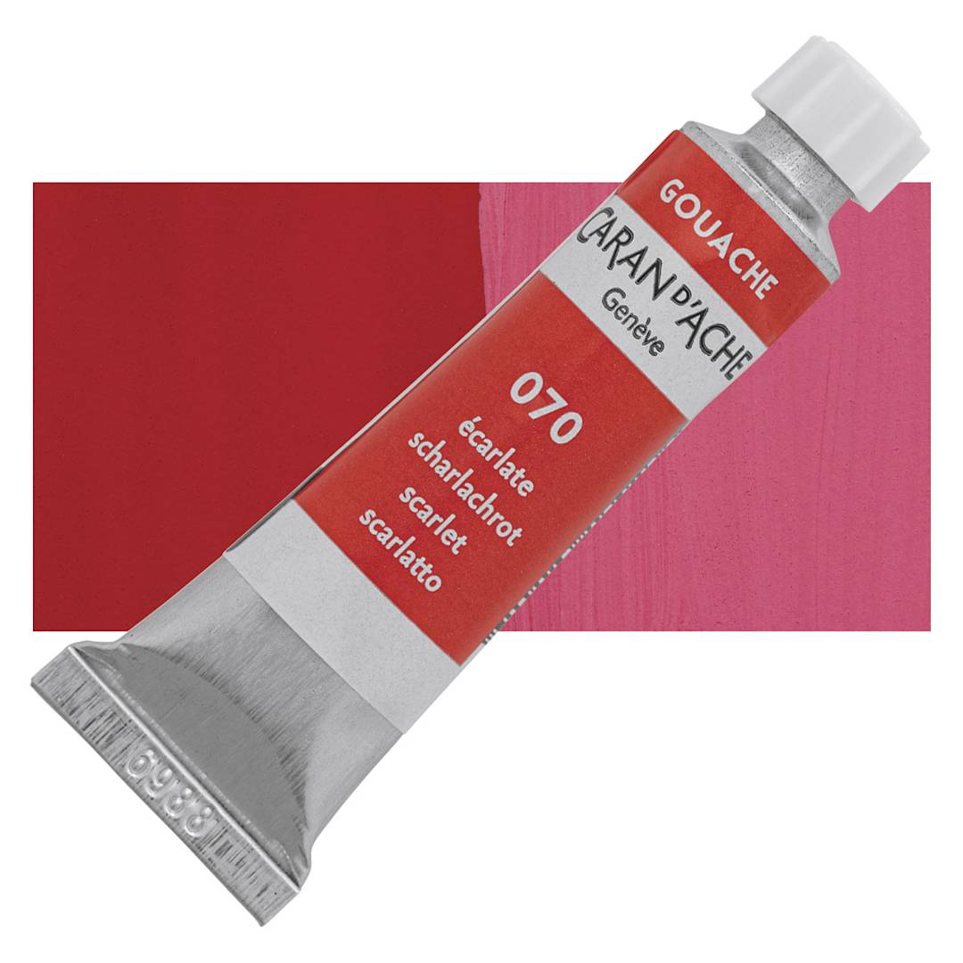 Open in modal - Caran d'Ache Gouache Studio Tube - Scarlet, 10 ml, Tube and swatch