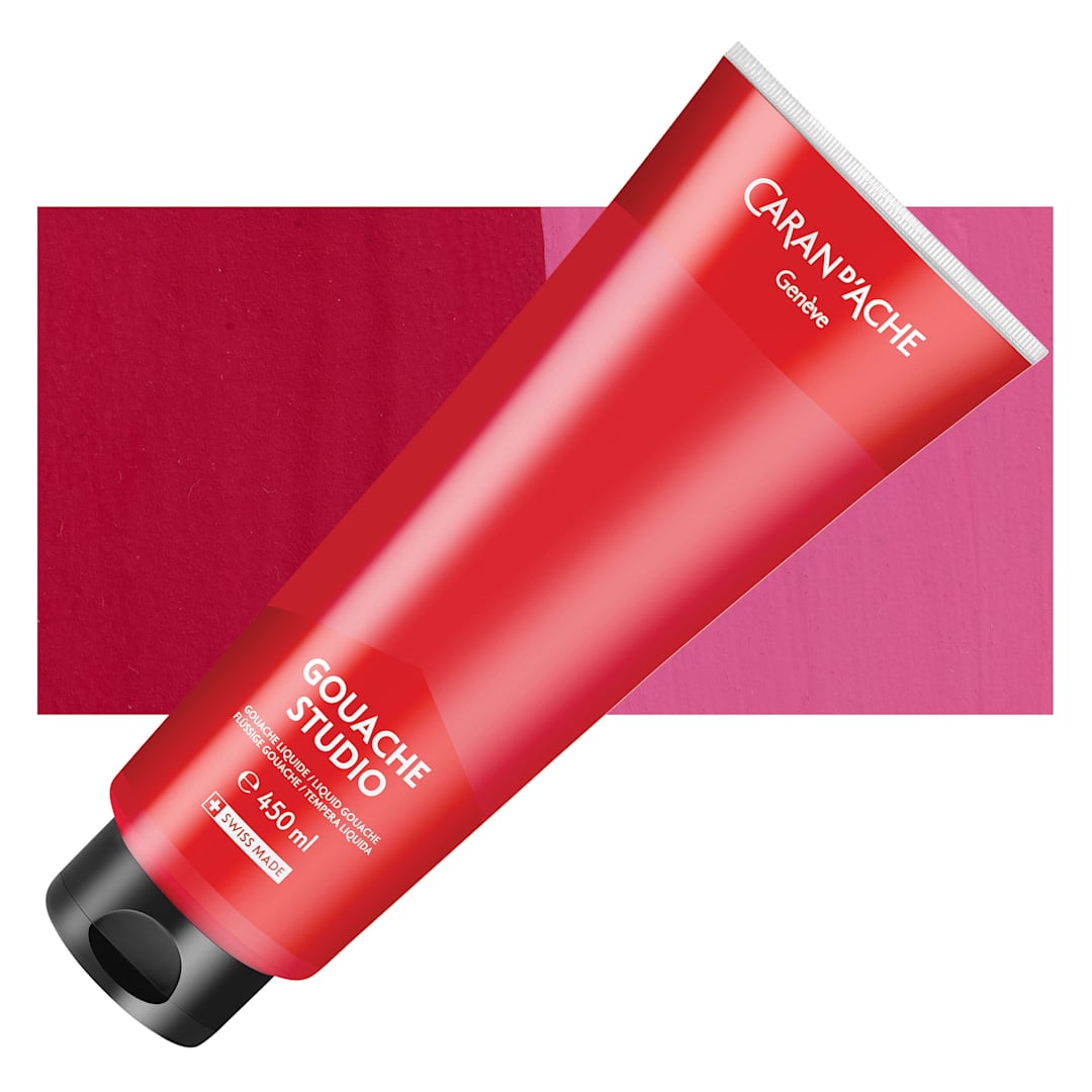 Open in modal - Caran d'Ache Studio Gouache - Carmine, 450 ml tube and swatch