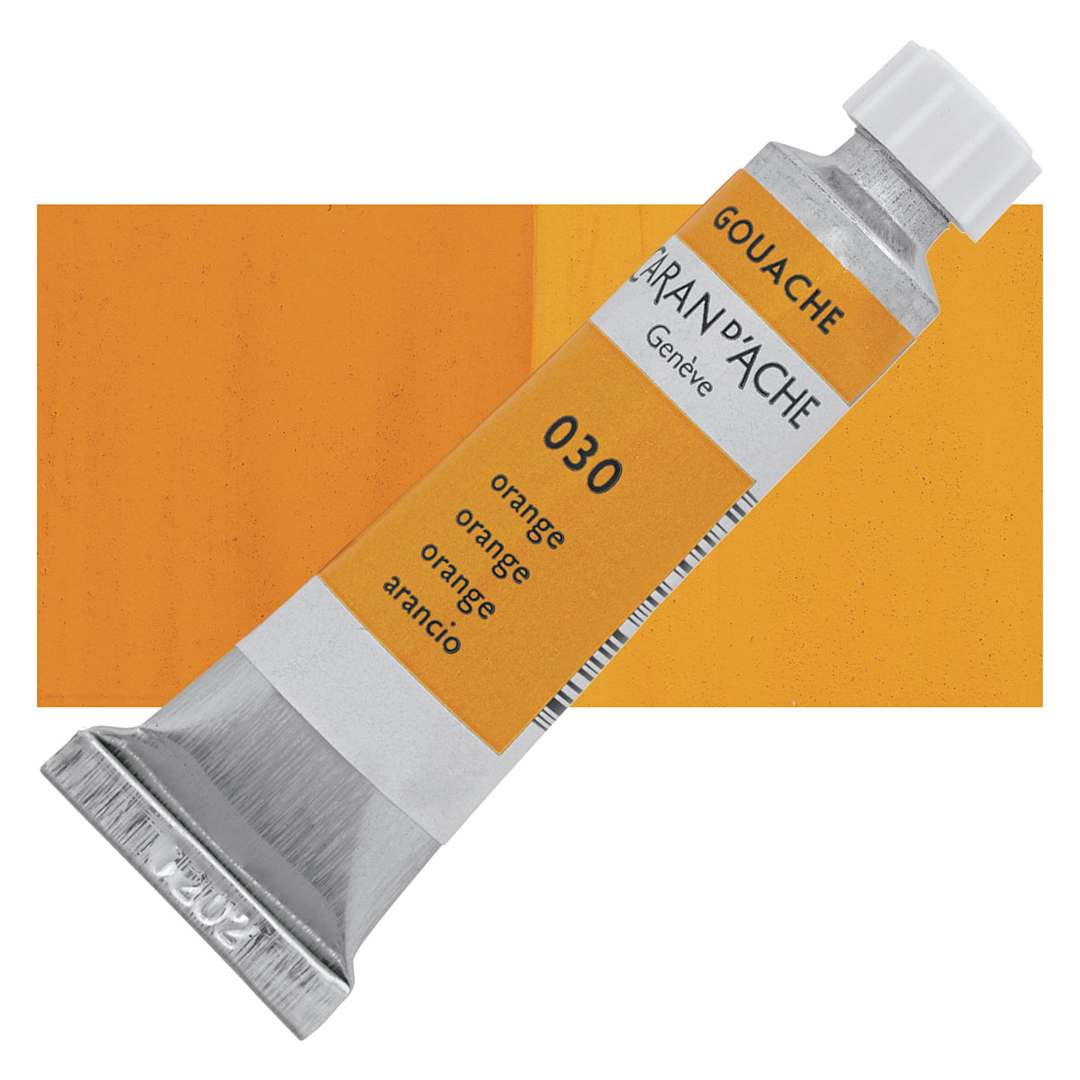 Open in modal - Caran d'Ache Gouache Studio Tube - Orange, 10 ml, Tube and swatch