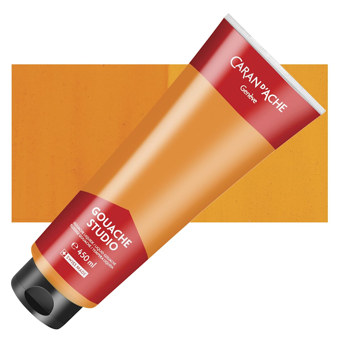 Open in modal - Caran d'Ache Studio Gouache - Orange, 450 ml, Tube and swatch