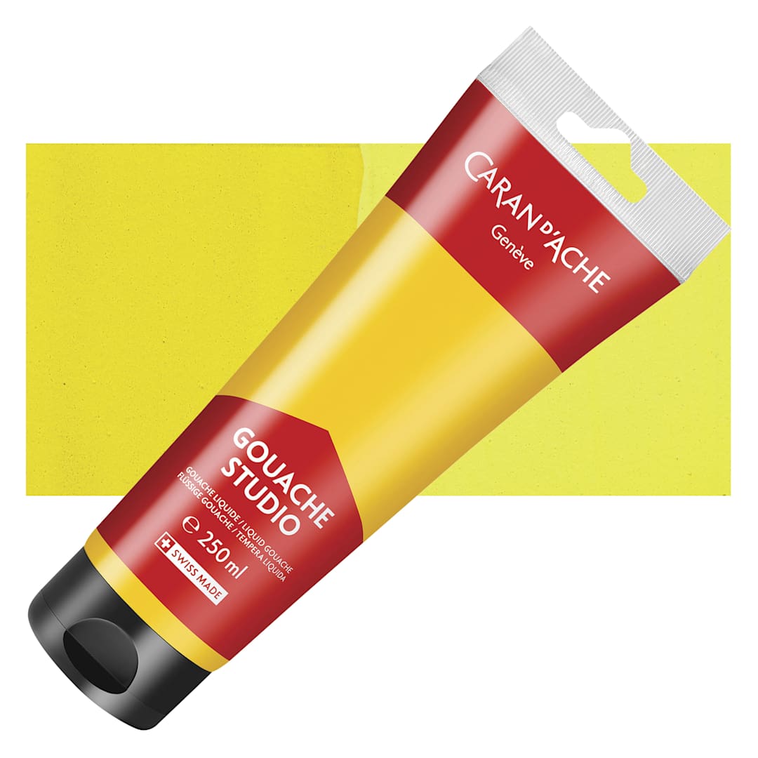 Open in modal - Caran d'Ache Studio Gouache - Primary Yellow, 250 ml, Tube and swatch