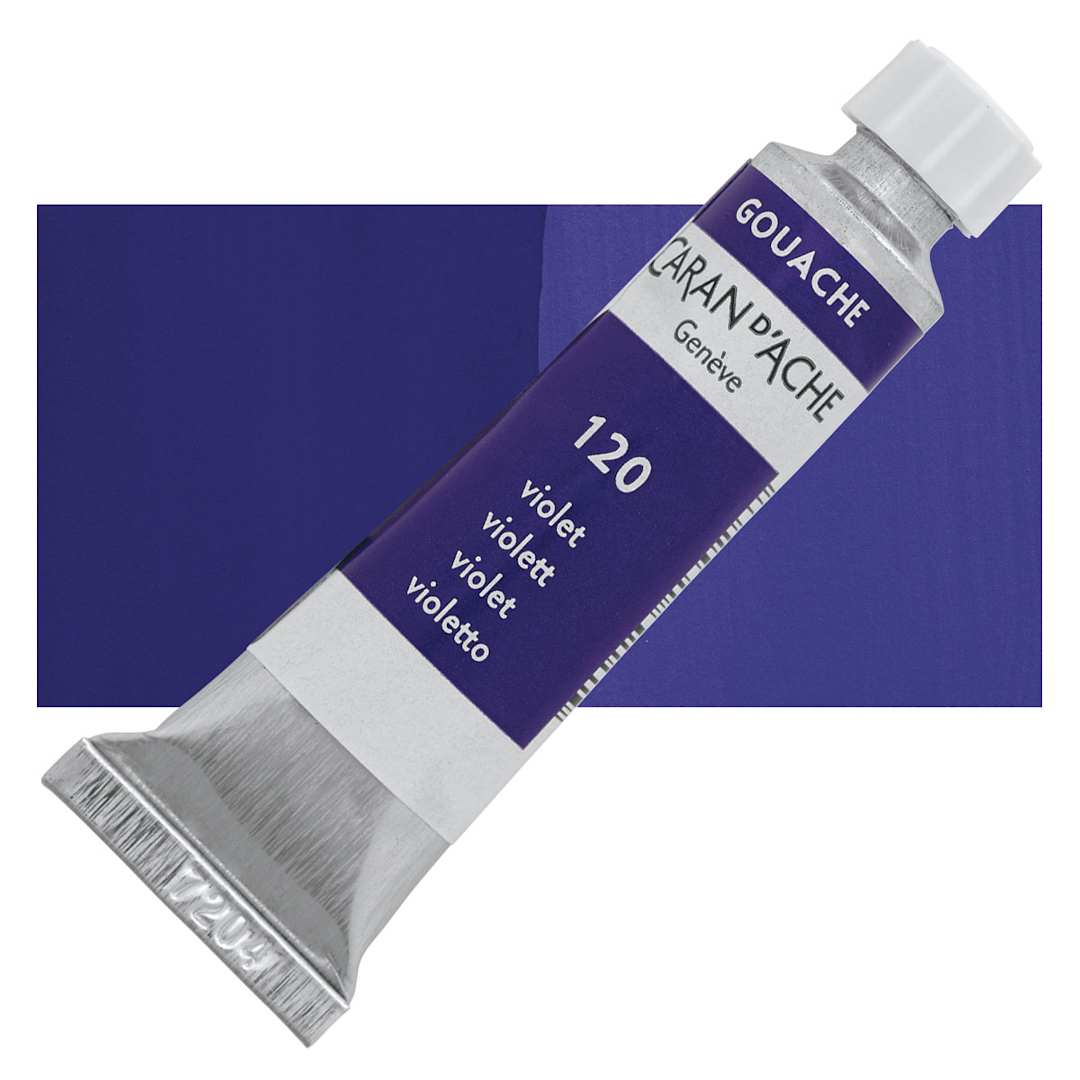 Open in modal - Caran d'Ache Gouache Studio Tube - Violet, 10 ml, Tube and swatch
