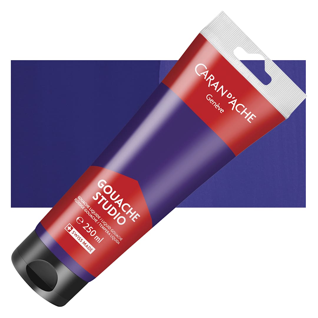 Open in modal - Caran d'Ache Studio Gouache - Violet, 250 ml, Tube and swatch
