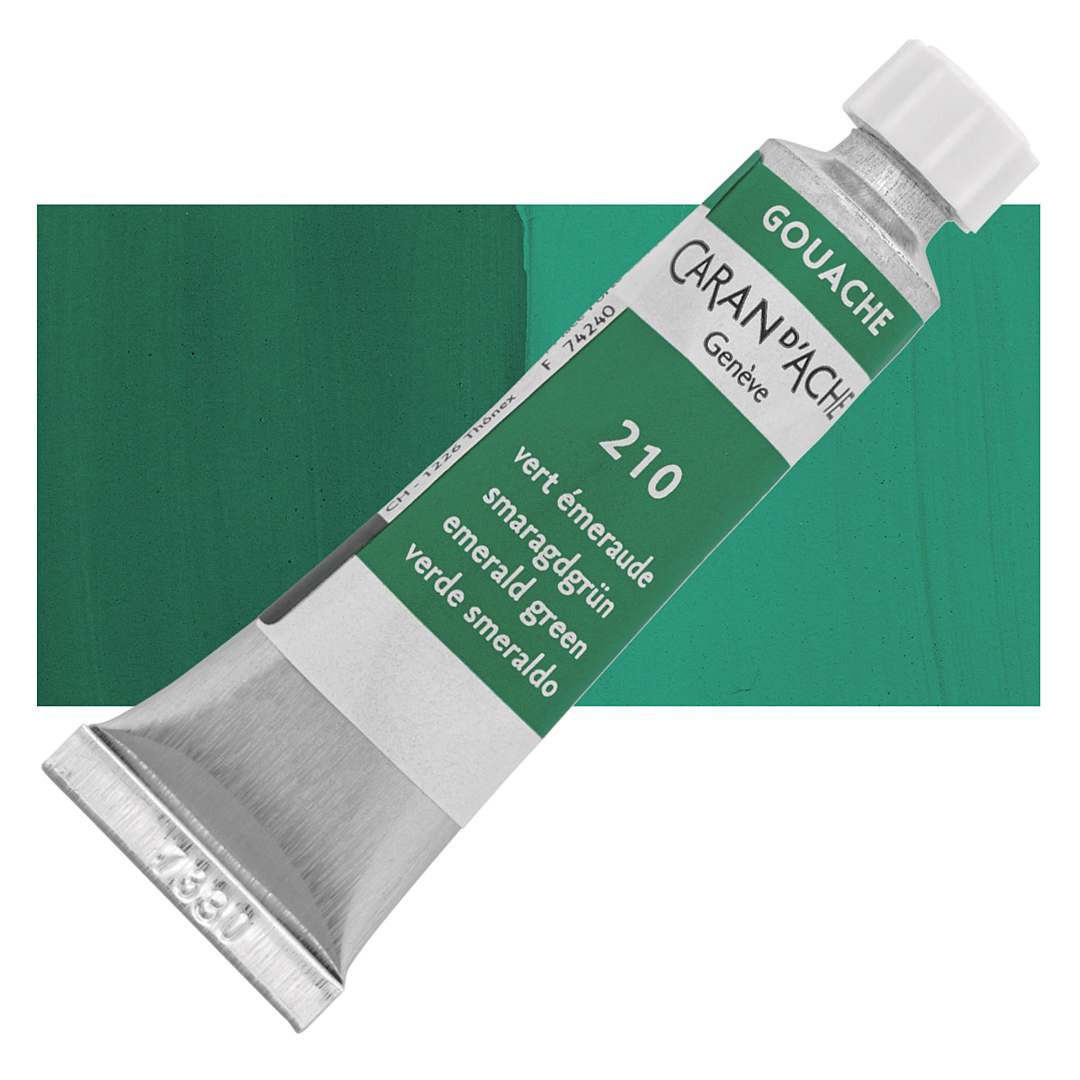 Open in modal - Caran d'Ache Gouache Studio Tube - Emerald Green, 10 ml, Tube and swatch