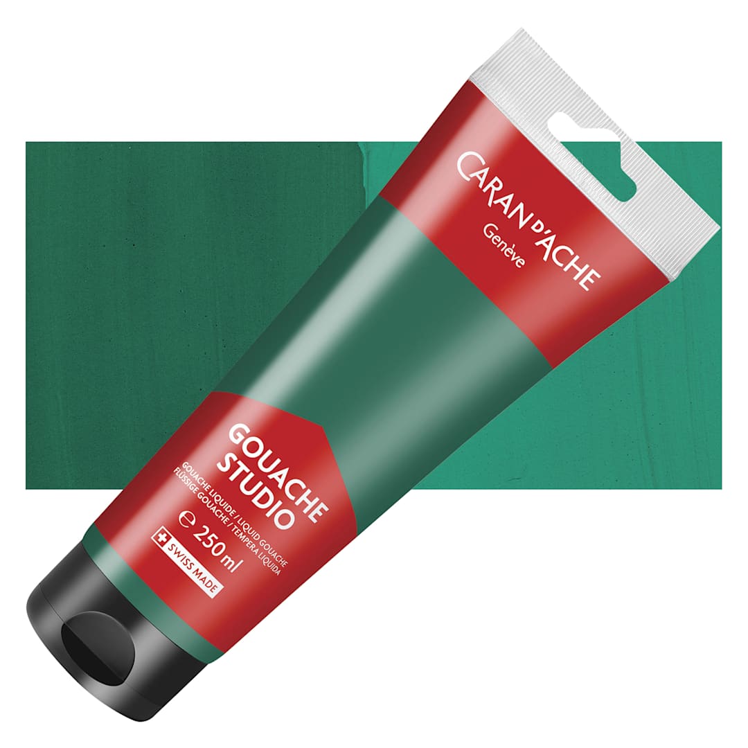Open in modal - Caran d'Ache Studio Gouache - Emerald Green, 250 ml, Tube and swatch