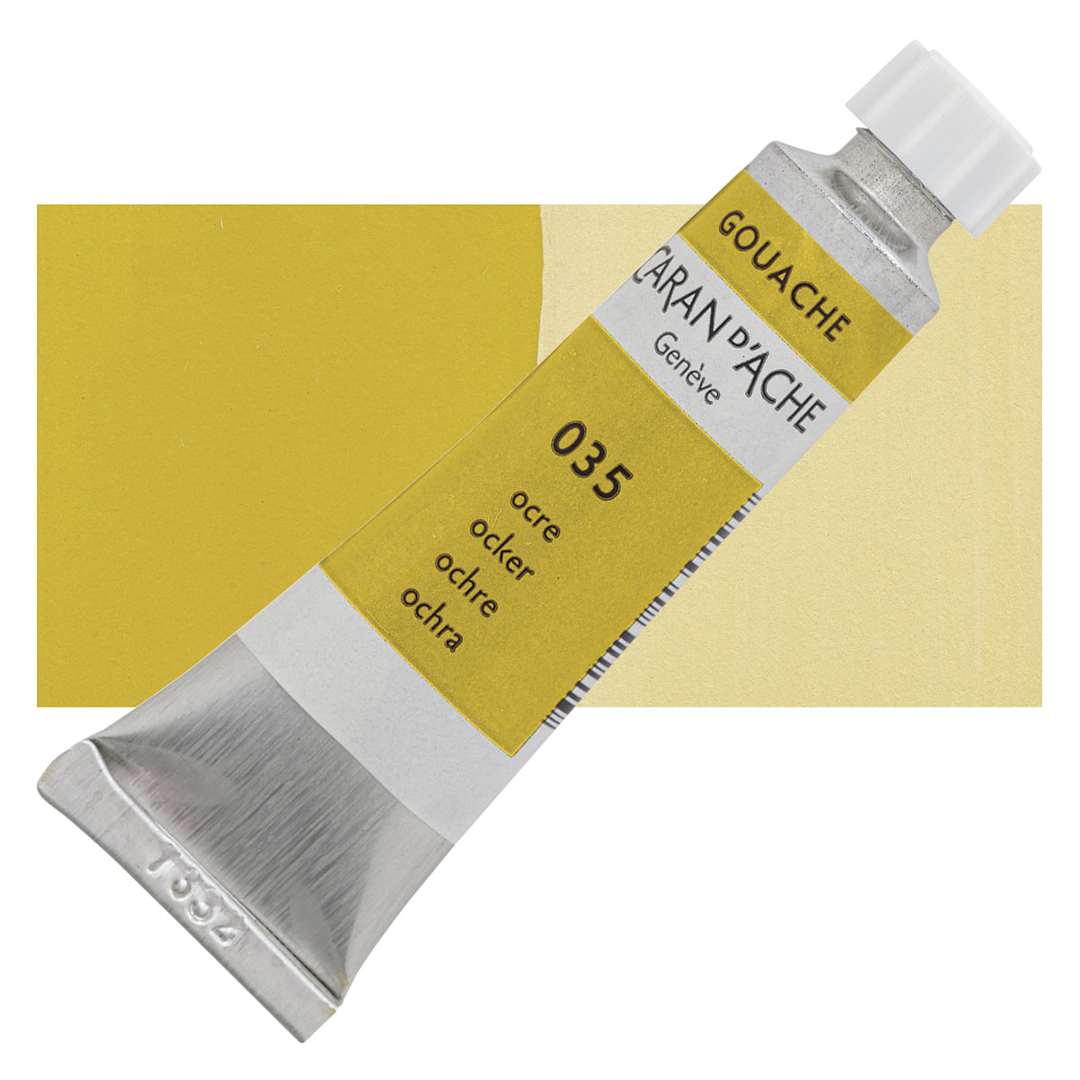 Open in modal - Caran d'Ache Gouache Studio Tube - Ochre, 10 ml, Tube and swatch
