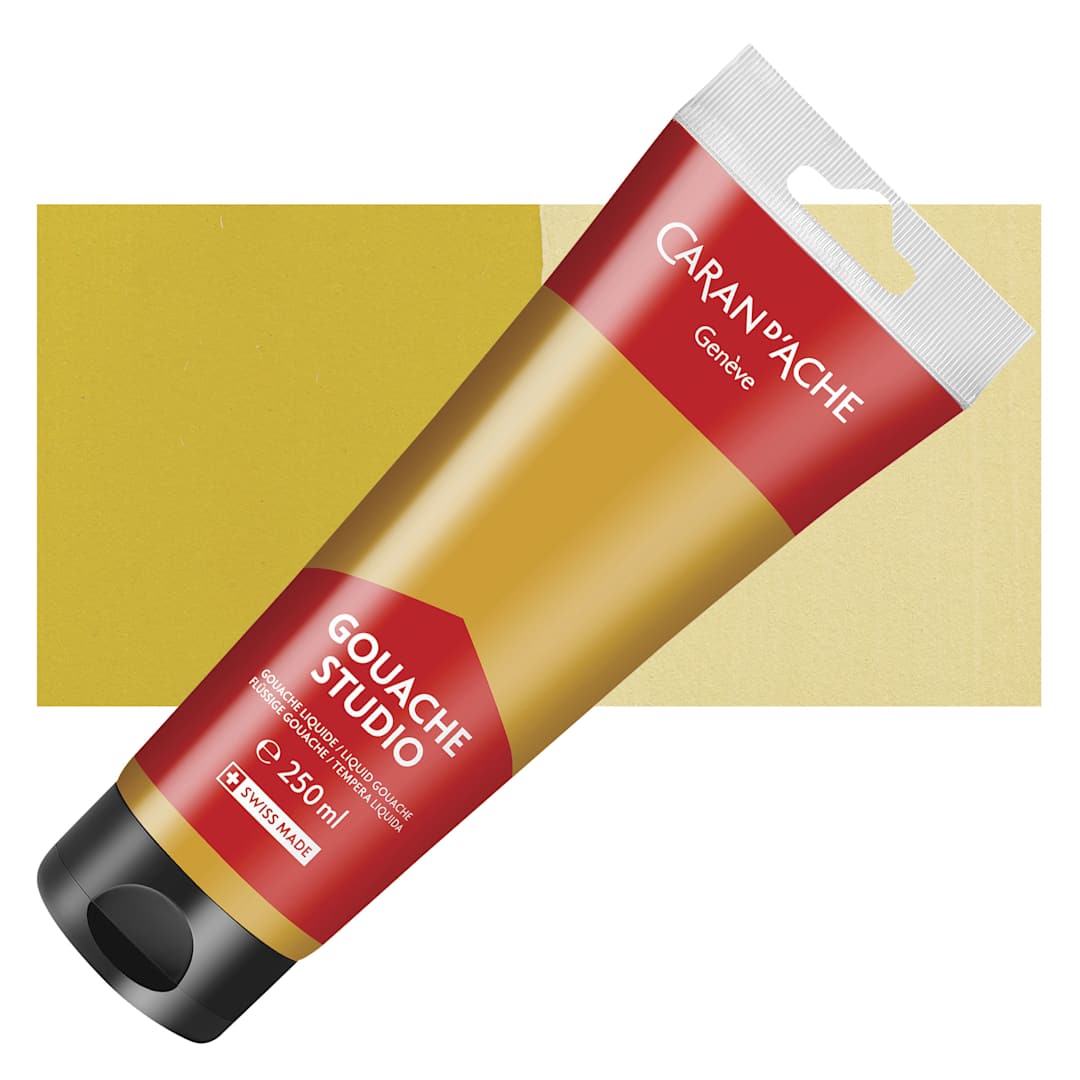 Open in modal - Caran d'Ache Studio Gouache - Ochre, 250 ml, Tube and swatch