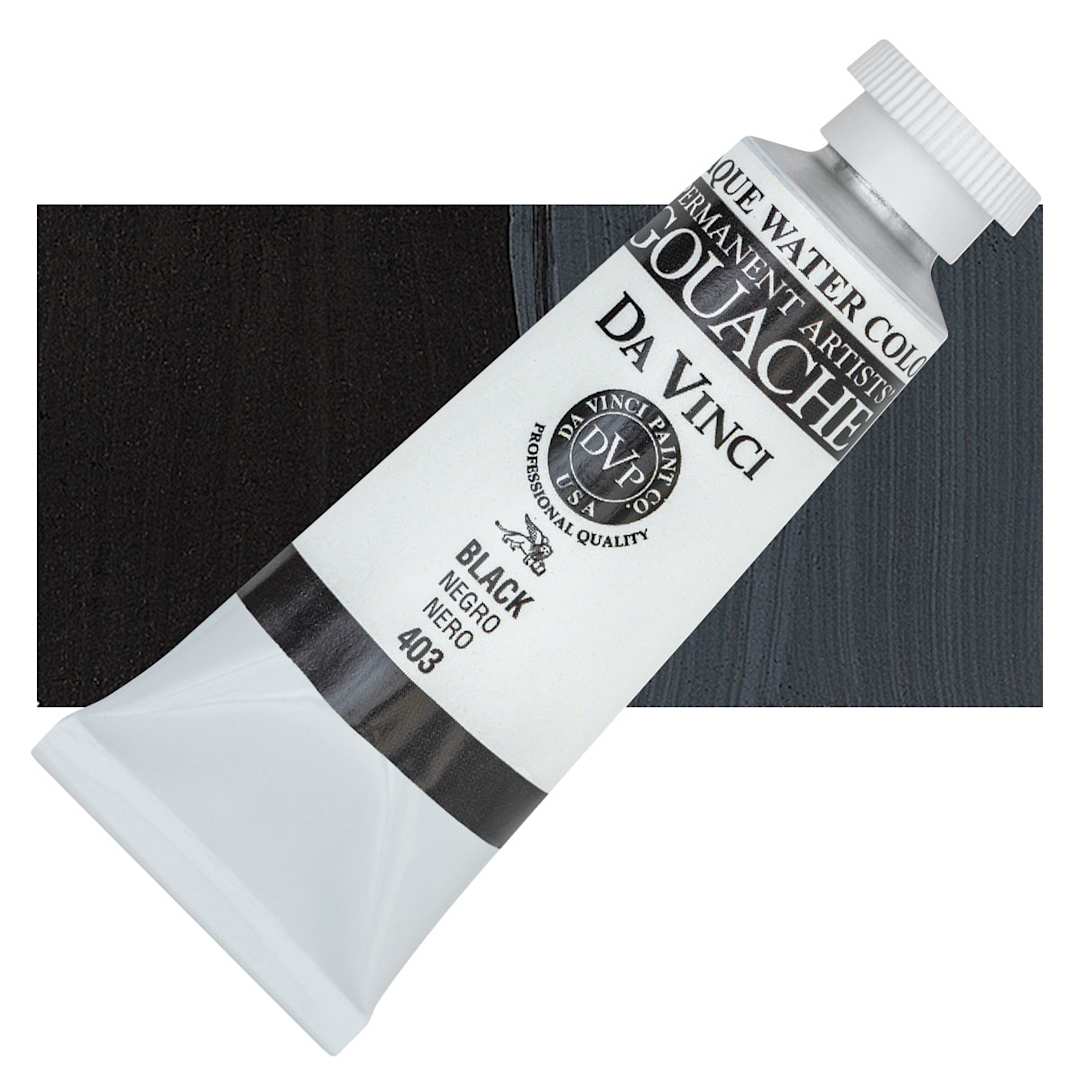 Open in modal - Da Vinci Professional Gouache - Black, 37 ml tube and swatch