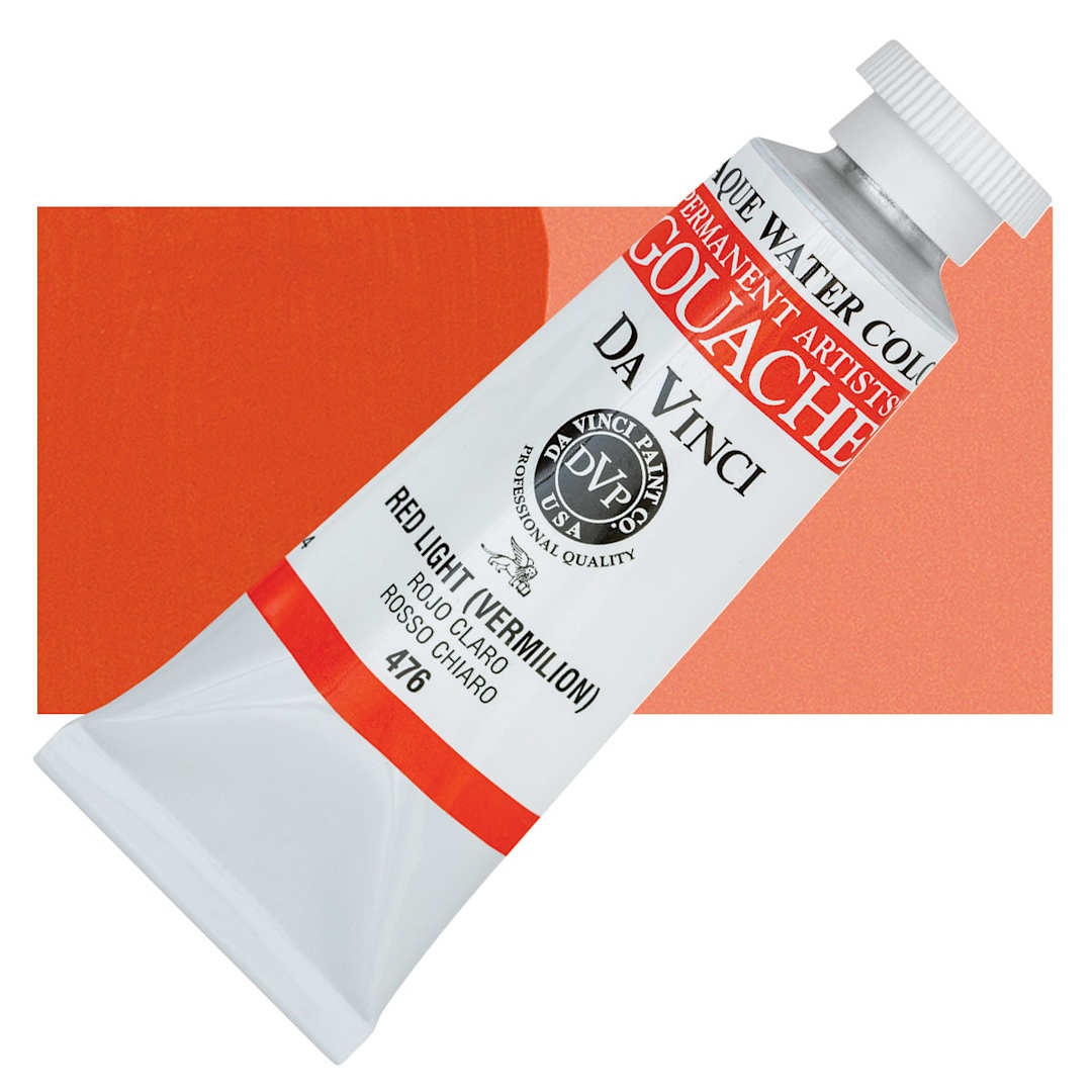 Open in modal - Da Vinci Professional Gouache - Red Light (Vermilion), 37 ml tube and swatch