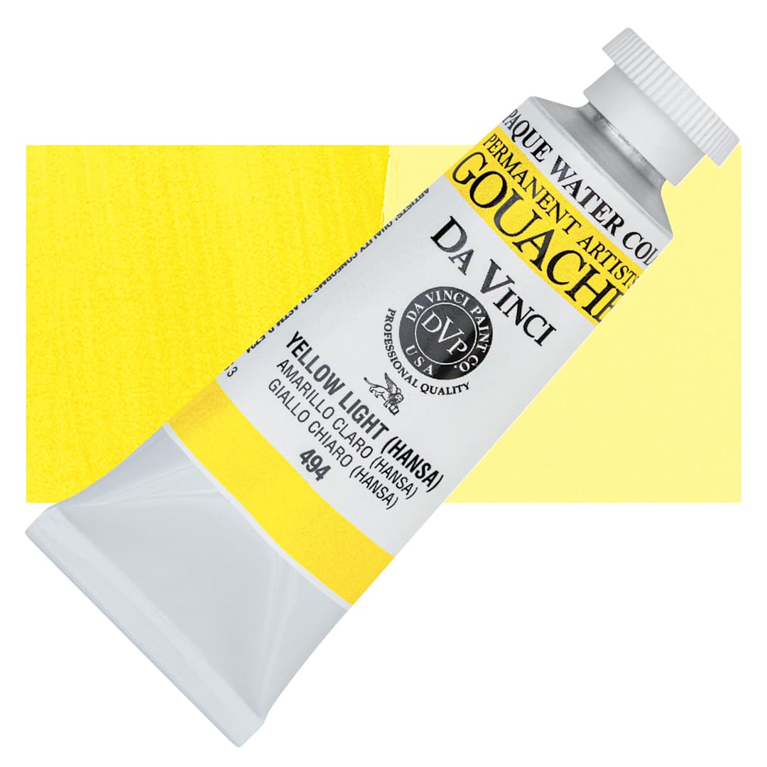 Open in modal - Da Vinci Professional Gouache - Yellow Light (Hansa), 37 ml tube and swatch