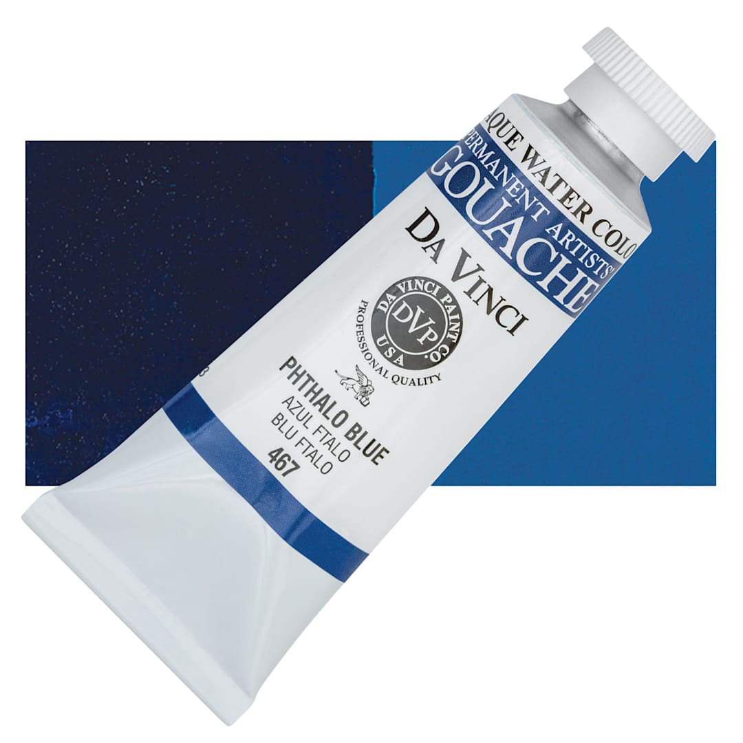 Open in modal - Da Vinci Professional Gouache - Phthalo Blue, 37 ml tube and swatch
