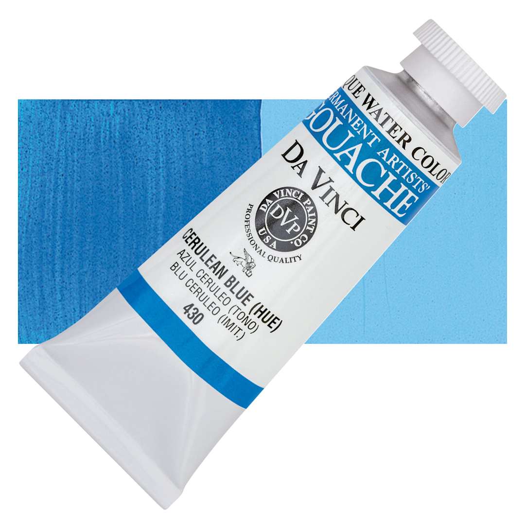 Open in modal - Da Vinci Professional Gouache - Cerulean Blue (Hue), 37 ml tube and swatch