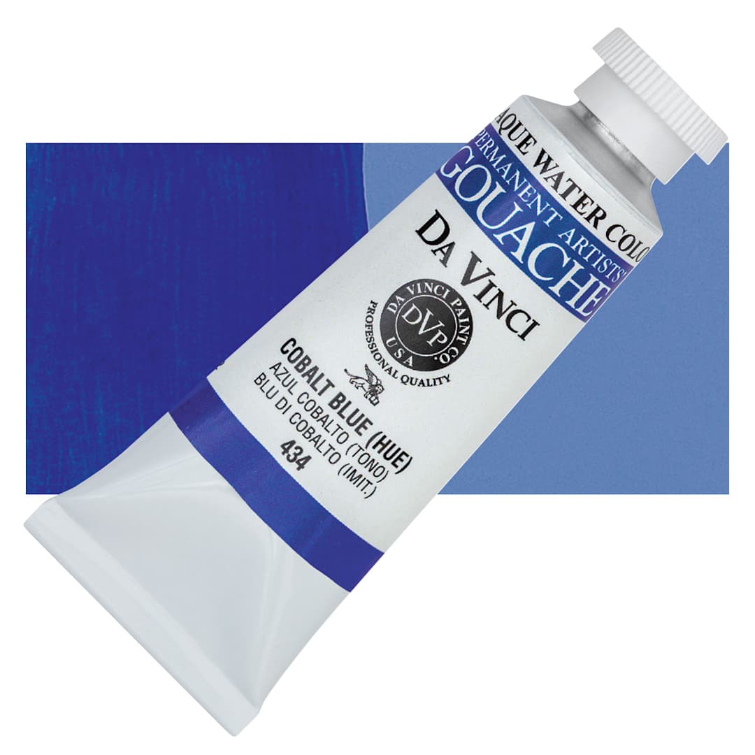 Open in modal - Da Vinci Professional Gouache - Cobalt Blue (Hue), 37 ml tube and swatch
