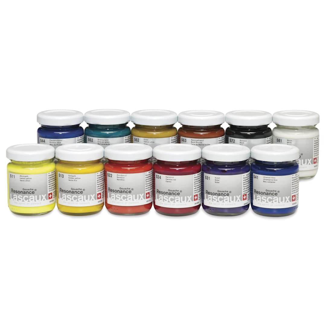 Open in modal - Lascaux Acrylic Gouache - Set of 12, Assorted, 50 ml set contents