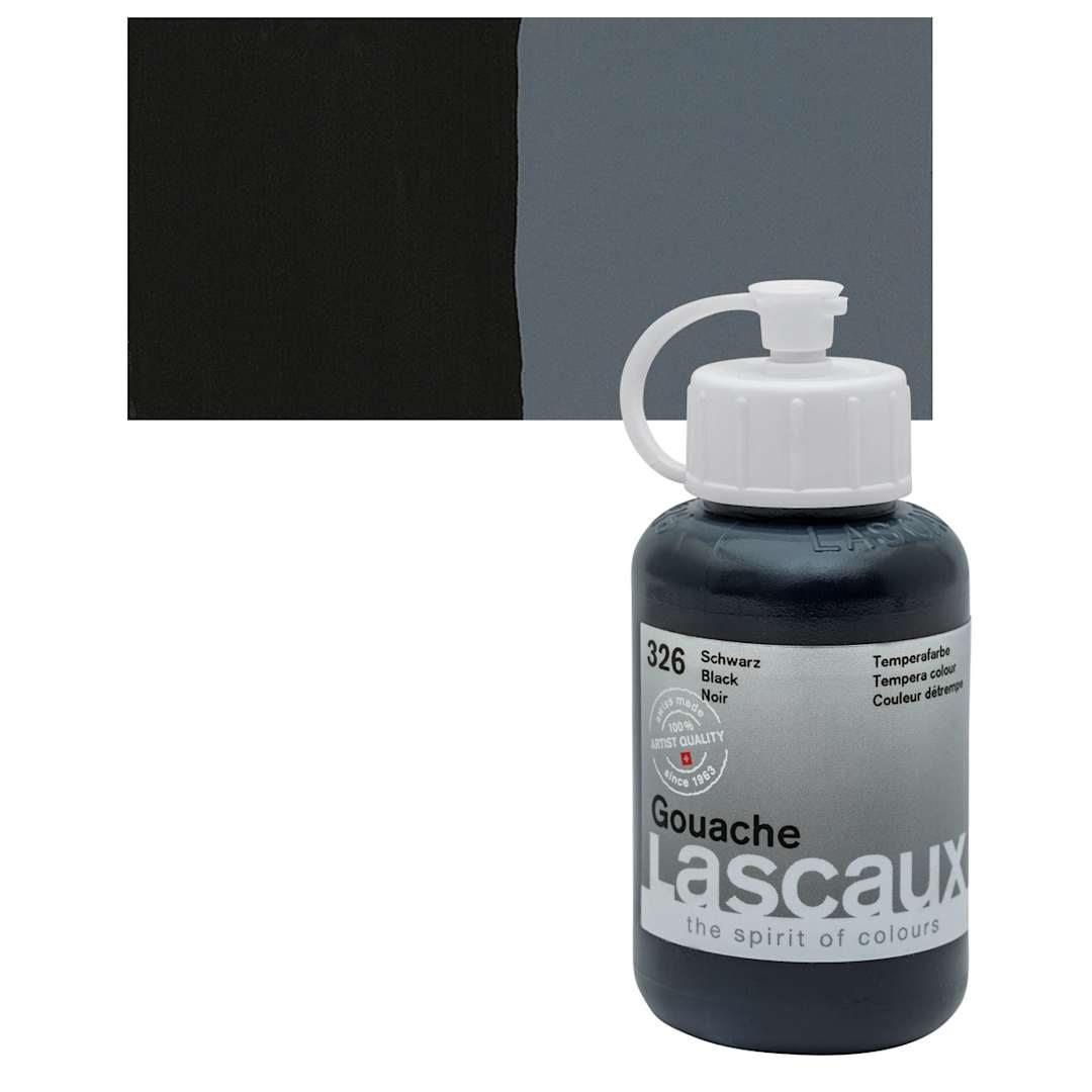 Open in modal - Lascaux Acrylic Gouache - Black, 85 ml bottle and swatch
