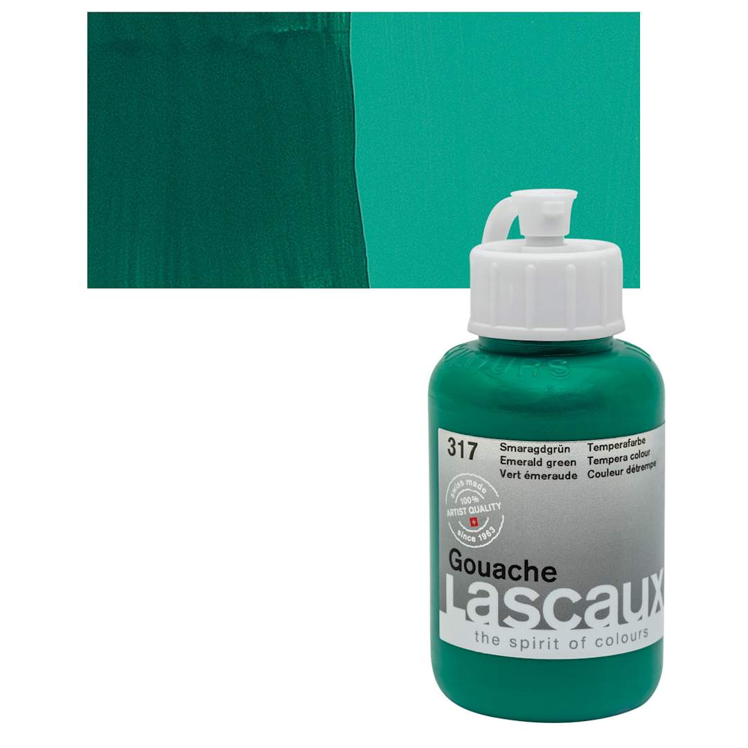 Open in modal - Lascaux Acrylic Gouache - Emerald Green, 85 ml bottle and swatch