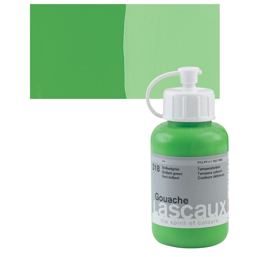 Open in modal - Lascaux Acrylic Gouache - Brilliant Green, 85 ml bottle and swatch