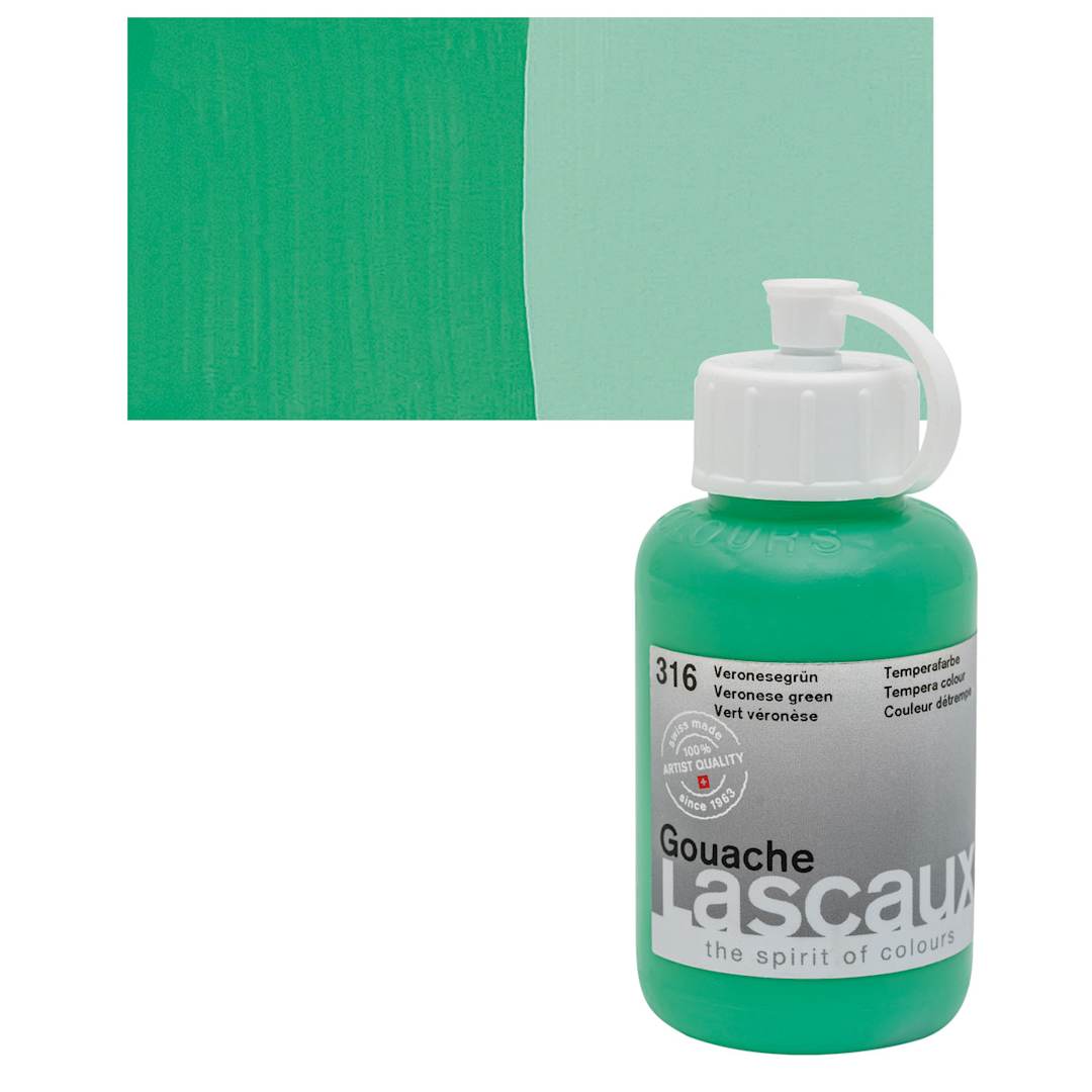 Open in modal - Lascaux Acrylic Gouache - Veronese Green, 85 ml bottle and swatch