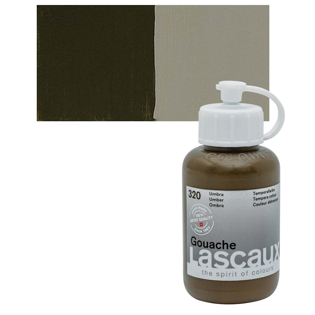 Open in modal - Lascaux Acrylic Gouache - Raw Umber, 85 ml bottle and swatch