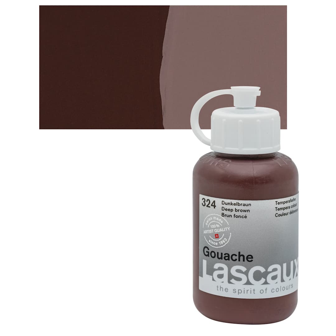 Open in modal - Lascaux Acrylic Gouache - Deep Brown, 85 ml bottle and swatch