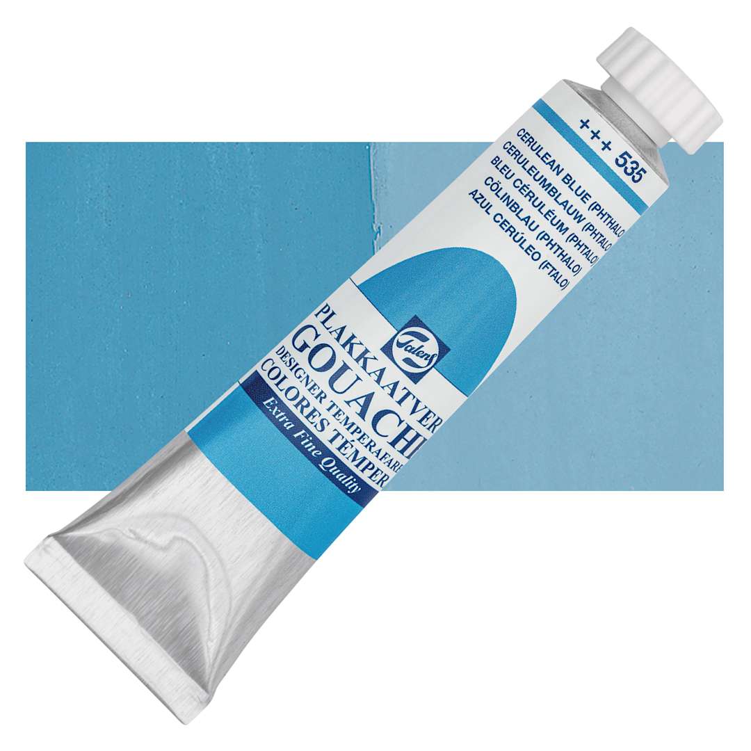 Open in modal - Royal Talens Gouache - Cerulean Blue, 20 ml tube and swatch