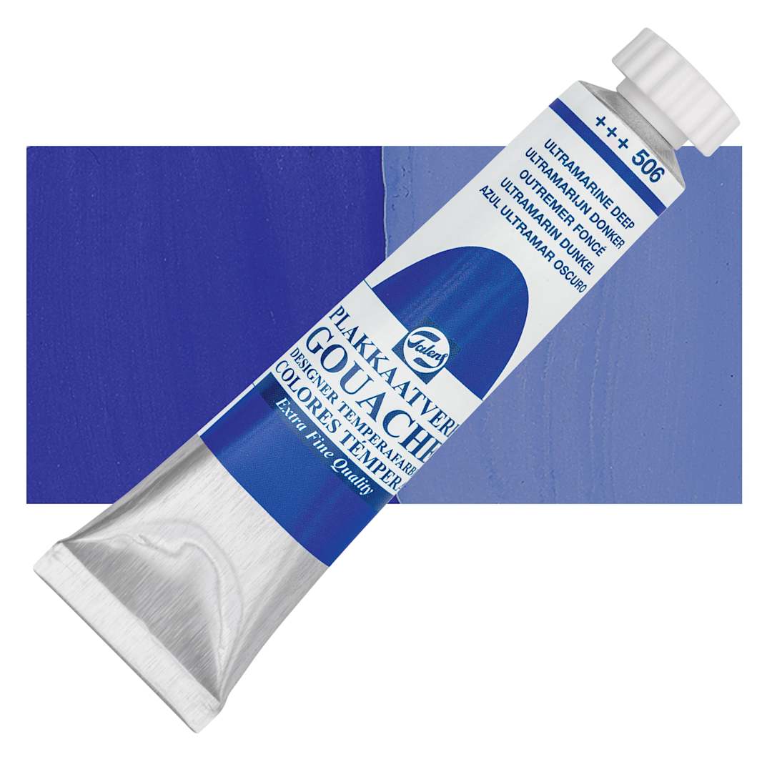 Open in modal - Royal Talens Gouache - Ultramarine Deep, 20 ml tube and swatch