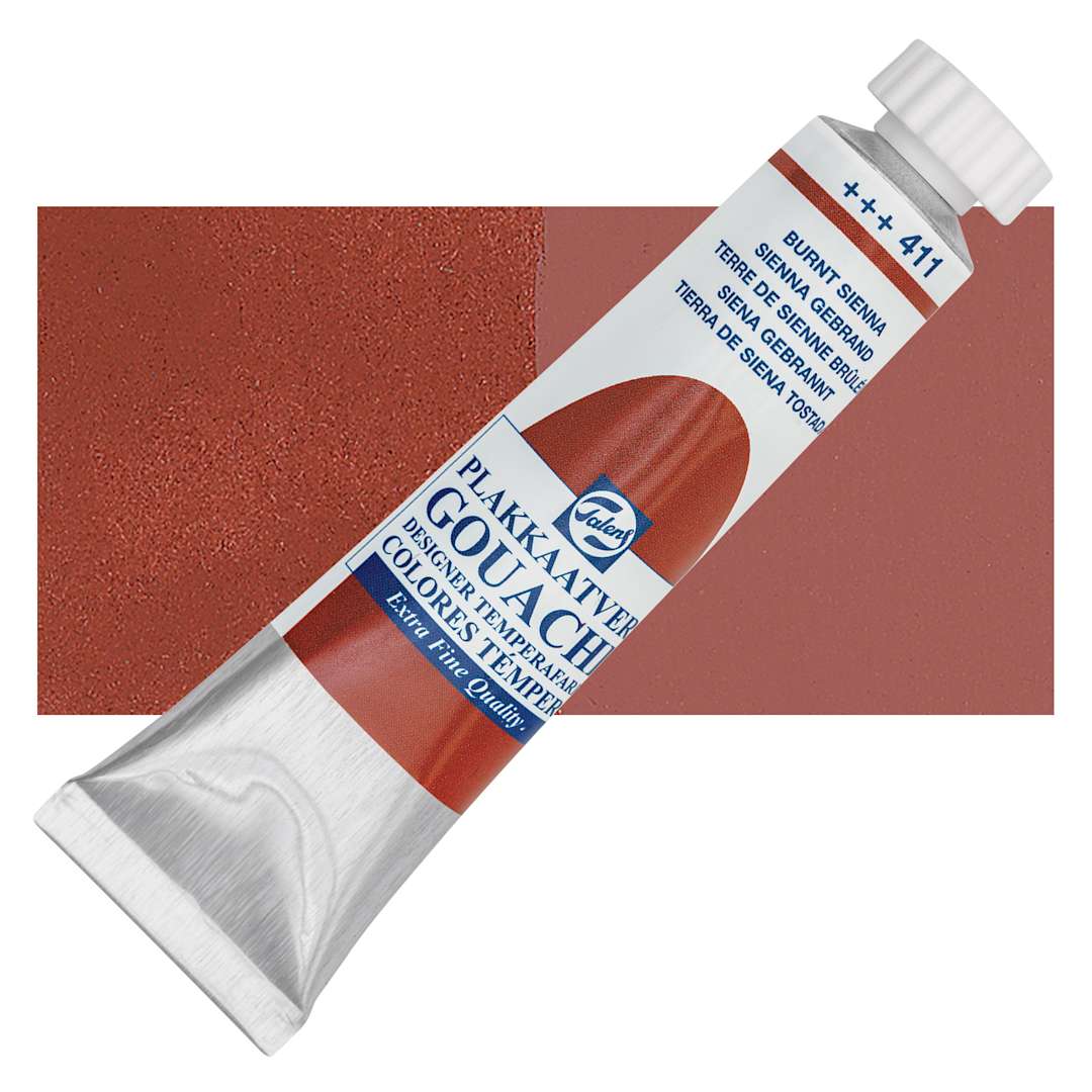 Open in modal - Royal Talens Gouache - Burnt Sienna, 20 ml tube and swatch
