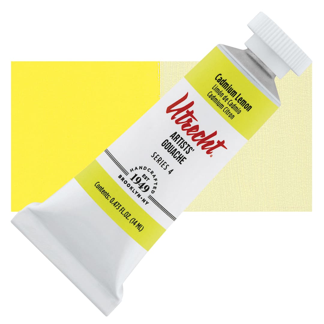 Open in modal - Utrecht Artists' Gouache - Cadmium Lemon, 14 ml tube and swatch