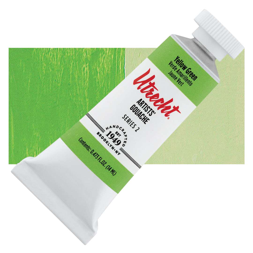 Open in modal - Utrecht Artists' Gouache - Yellow Green, 14 ml tube and swatch