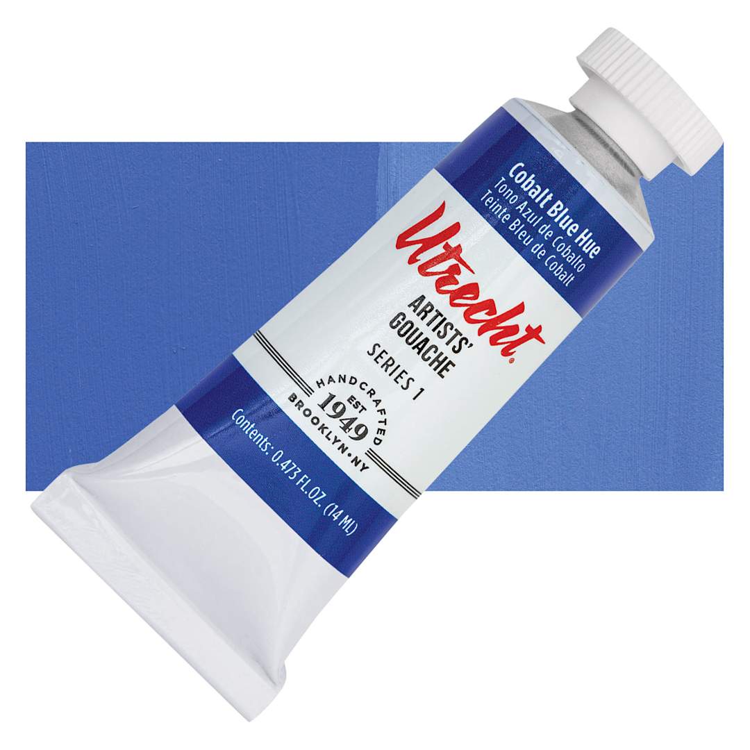 Open in modal - Utrecht Artists' Gouache - Cobalt Blue Hue, 14 ml tube and swatch