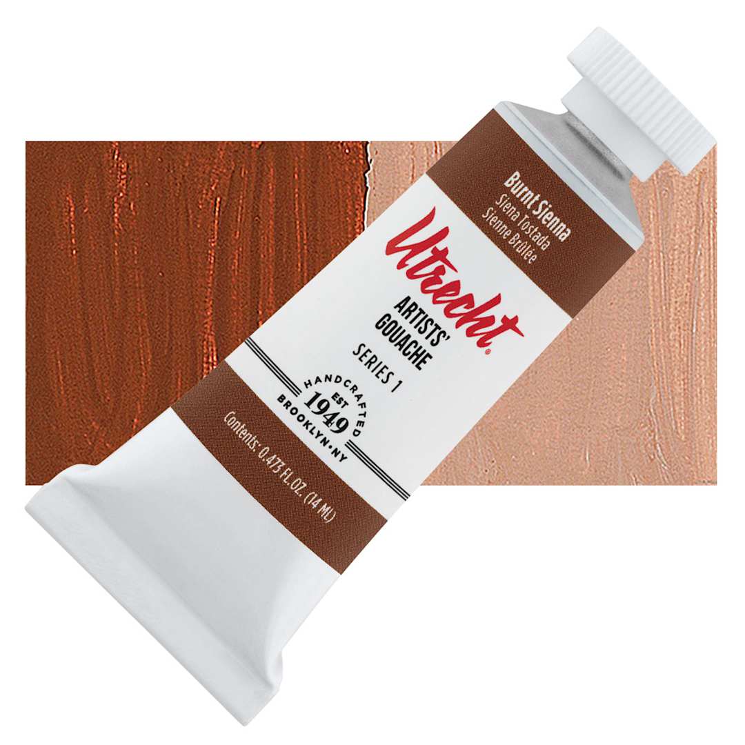 Open in modal - Utrecht Artists' Gouache - Burnt Sienna, 14 ml tube and swatch