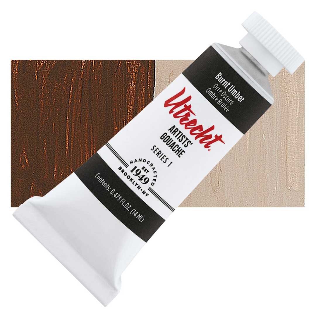 Open in modal - Utrecht Artists' Gouache - Burnt Umber, 14 ml tube and swatch