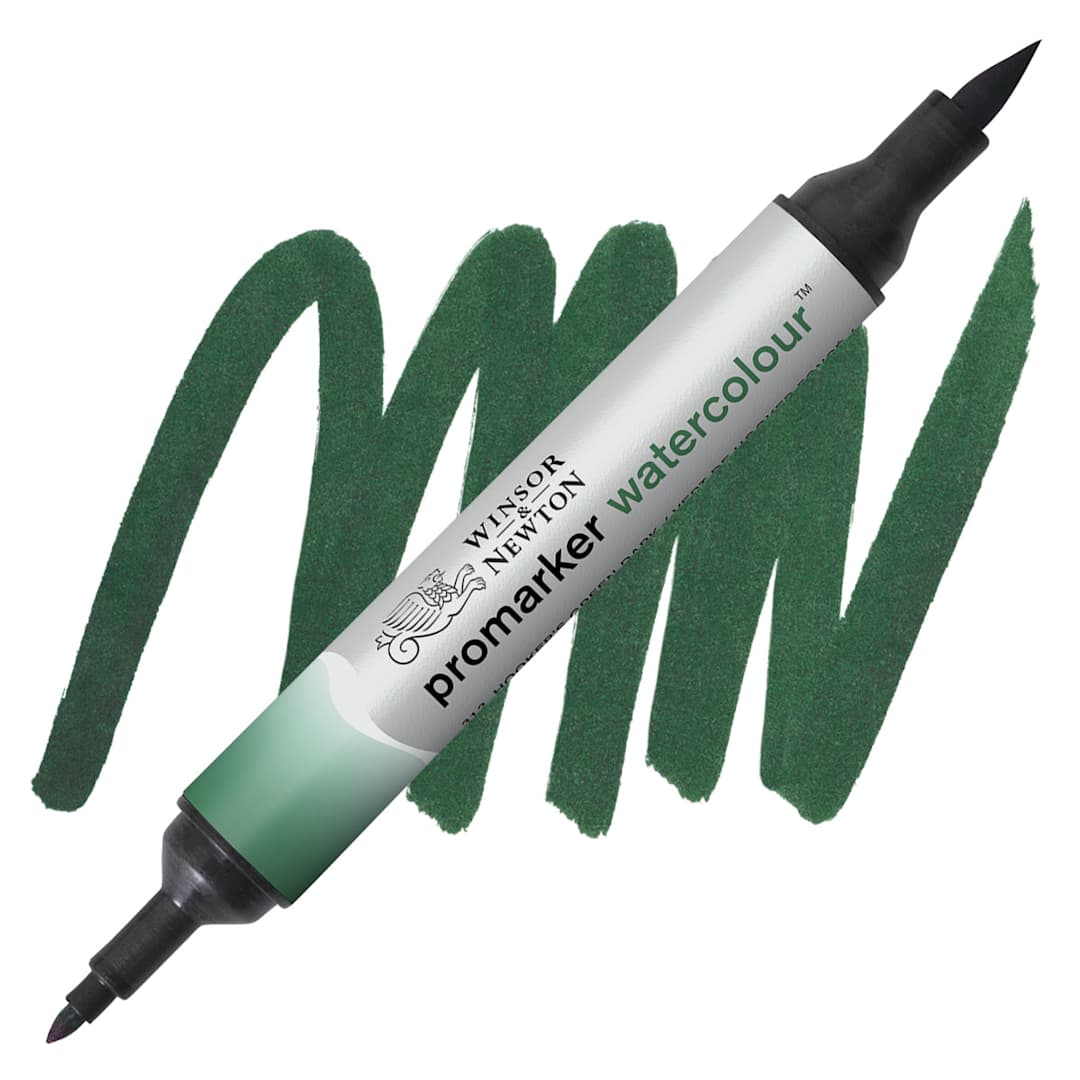 Open in modal - Winsor & Newton Promarker Watercolor Marker - Hooker's Green Dark marker and swatch