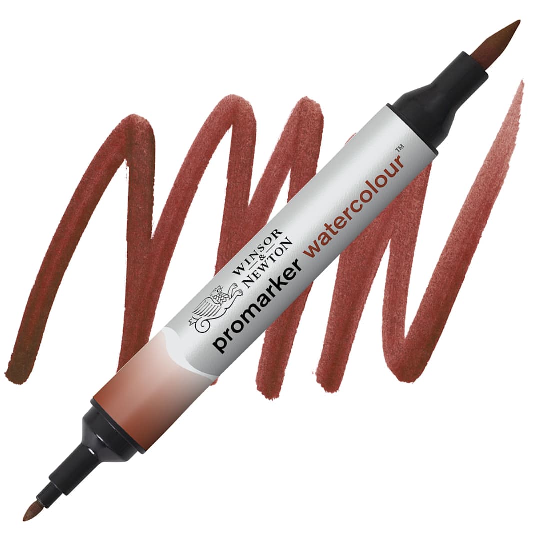 Open in modal - Winsor & Newton Promarker Watercolor Marker - Burnt Red marker and swatch