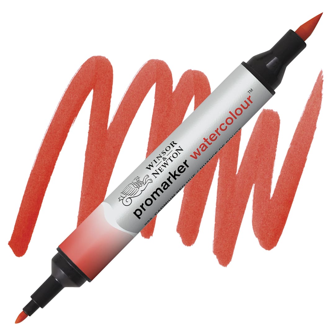 Open in modal - Winsor & Newton Promarker Watercolor Marker - Cadmium Red Hue marker and swatch