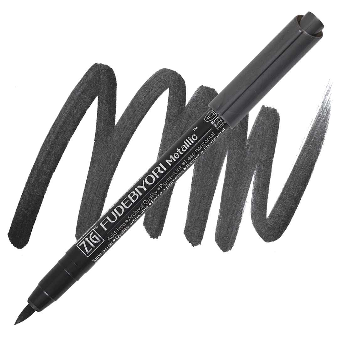 Open in modal - Zig Fudebiyori Metallic Brush Pen - Black pen and swatch