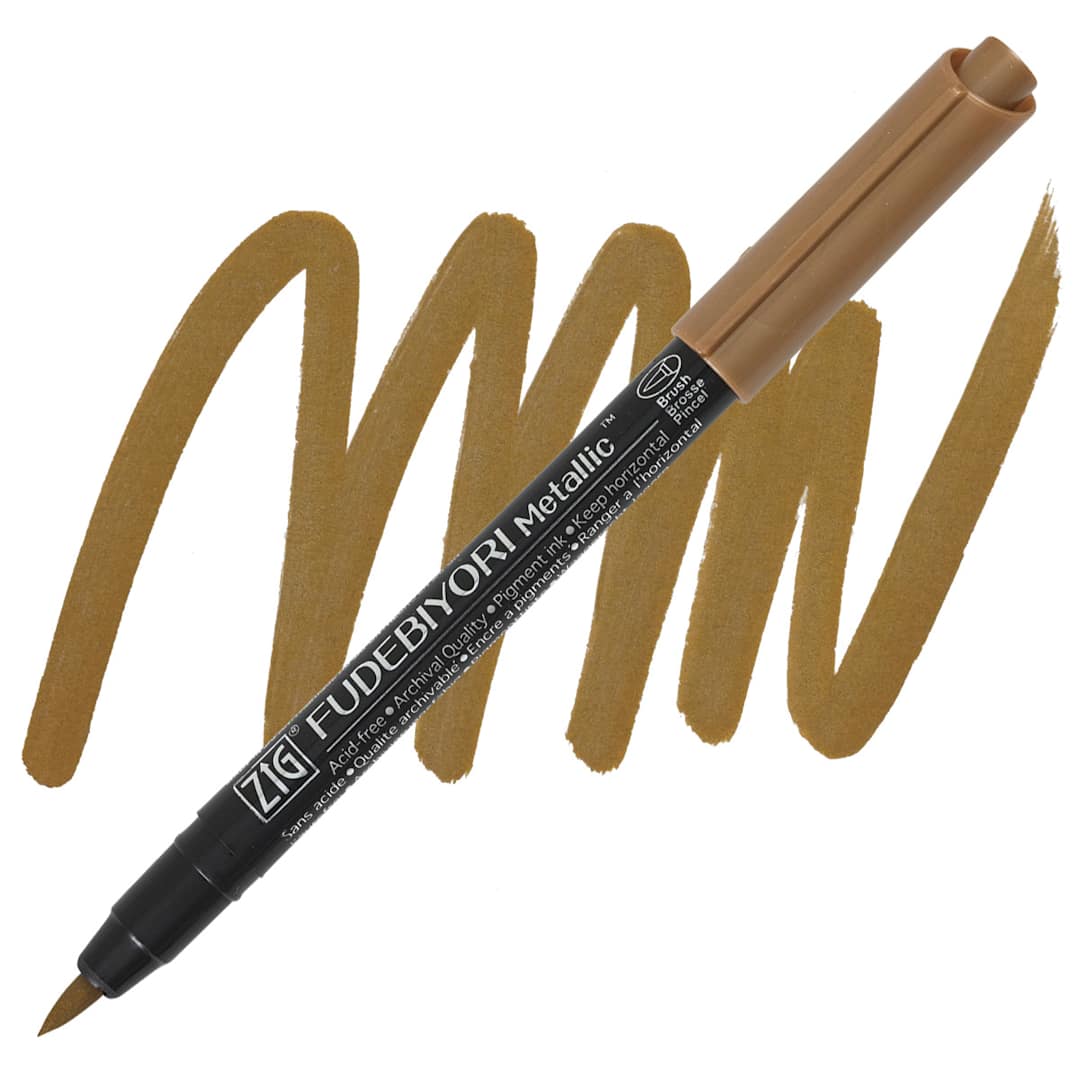 Open in modal - Zig Fudebiyori Metallic Brush Pen - Copper pen and swatch