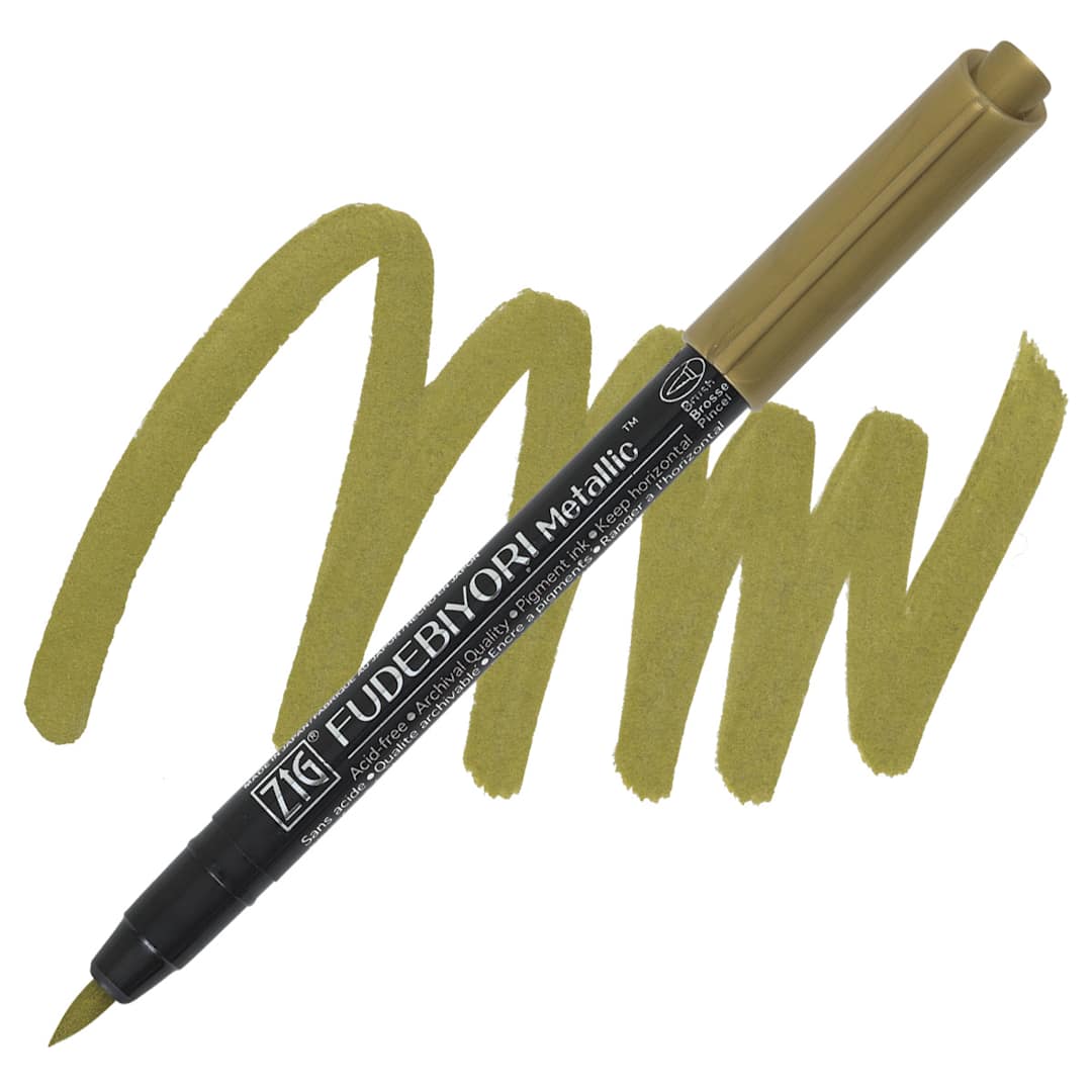Open in modal - Zig Fudebiyori Metallic Brush Pen - Gold pen and swatch