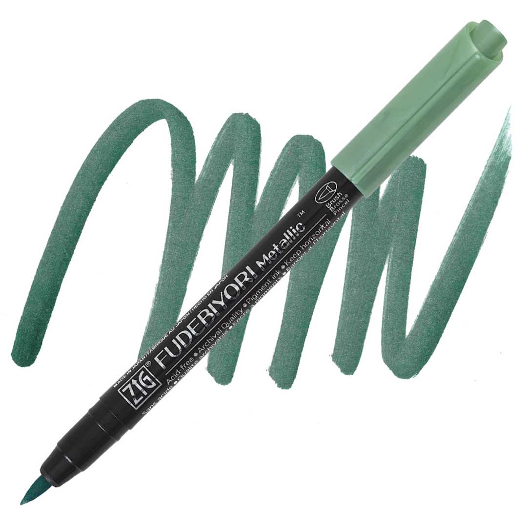 Open in modal - Zig Fudebiyori Metallic Brush Pen - Green pen and swatch